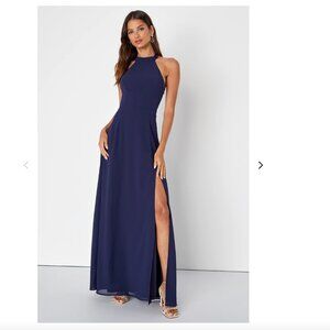 Lulus Confidently Charismatic Navy Blue Backless Halter Maxi Dress - Size XL